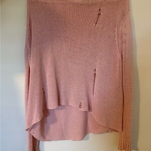 Wooden Ships Dusty Pink Distressed Lightweight Knit Sweater